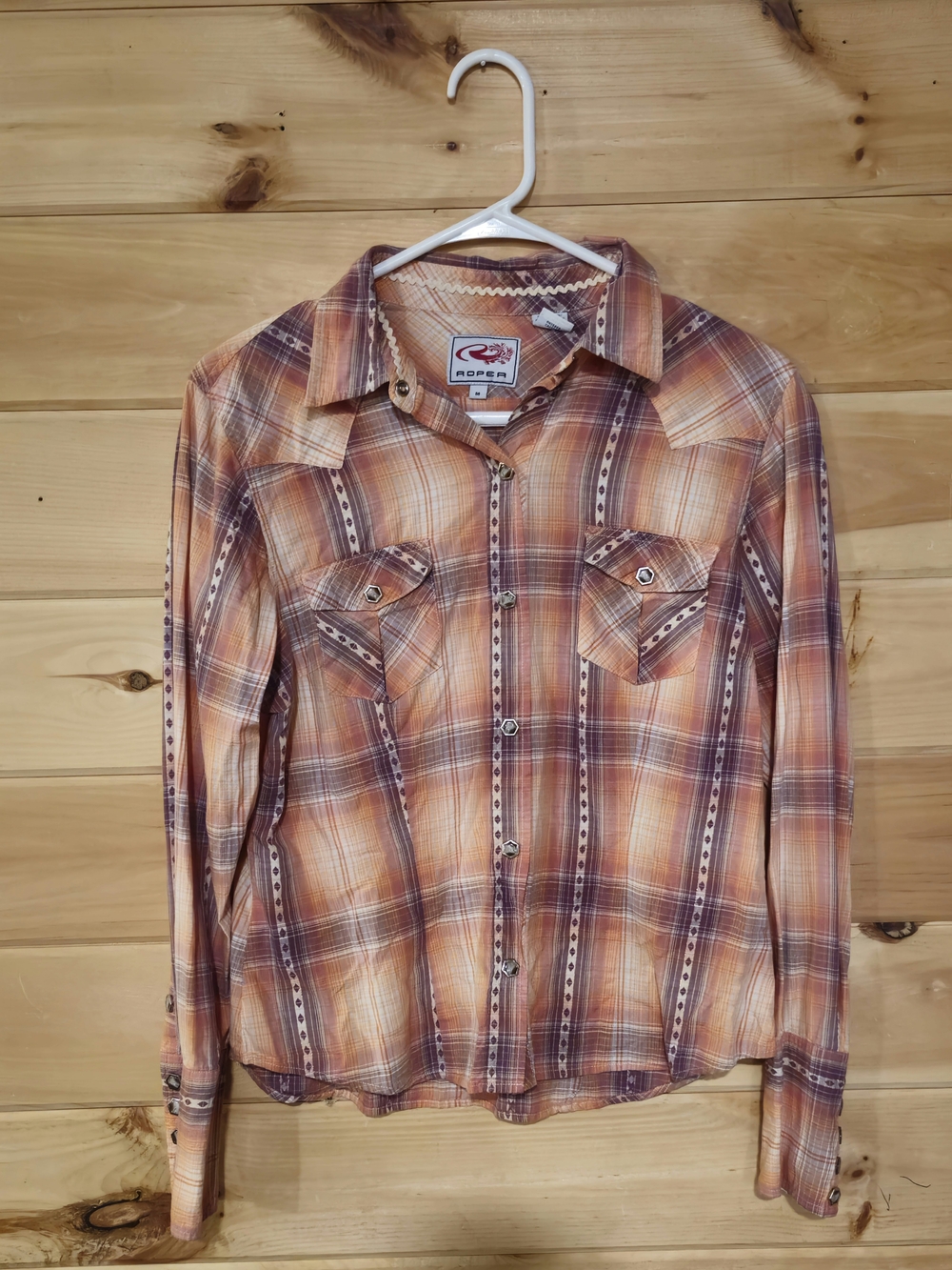 Snap Roper Womens Orange and Brown Plaid Western Shirt Medium